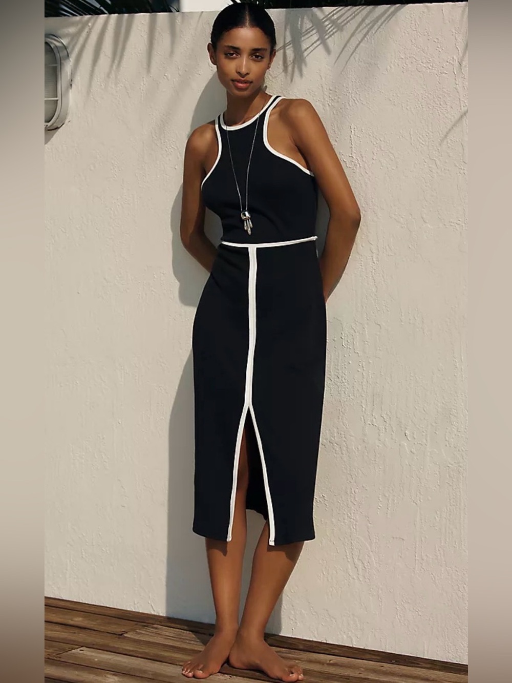 NWT $78 Celandine Black Midi Dress with White Trim Size XS